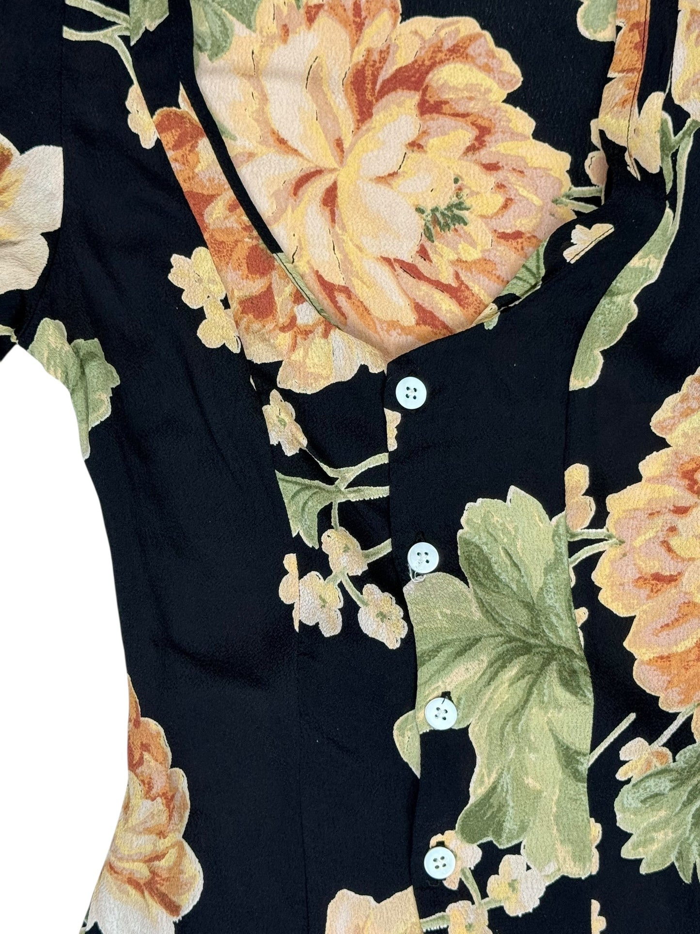 MODERN BUTTON DOWN BLACK WITH PINK FLORAL MAXI DRESS l XXS