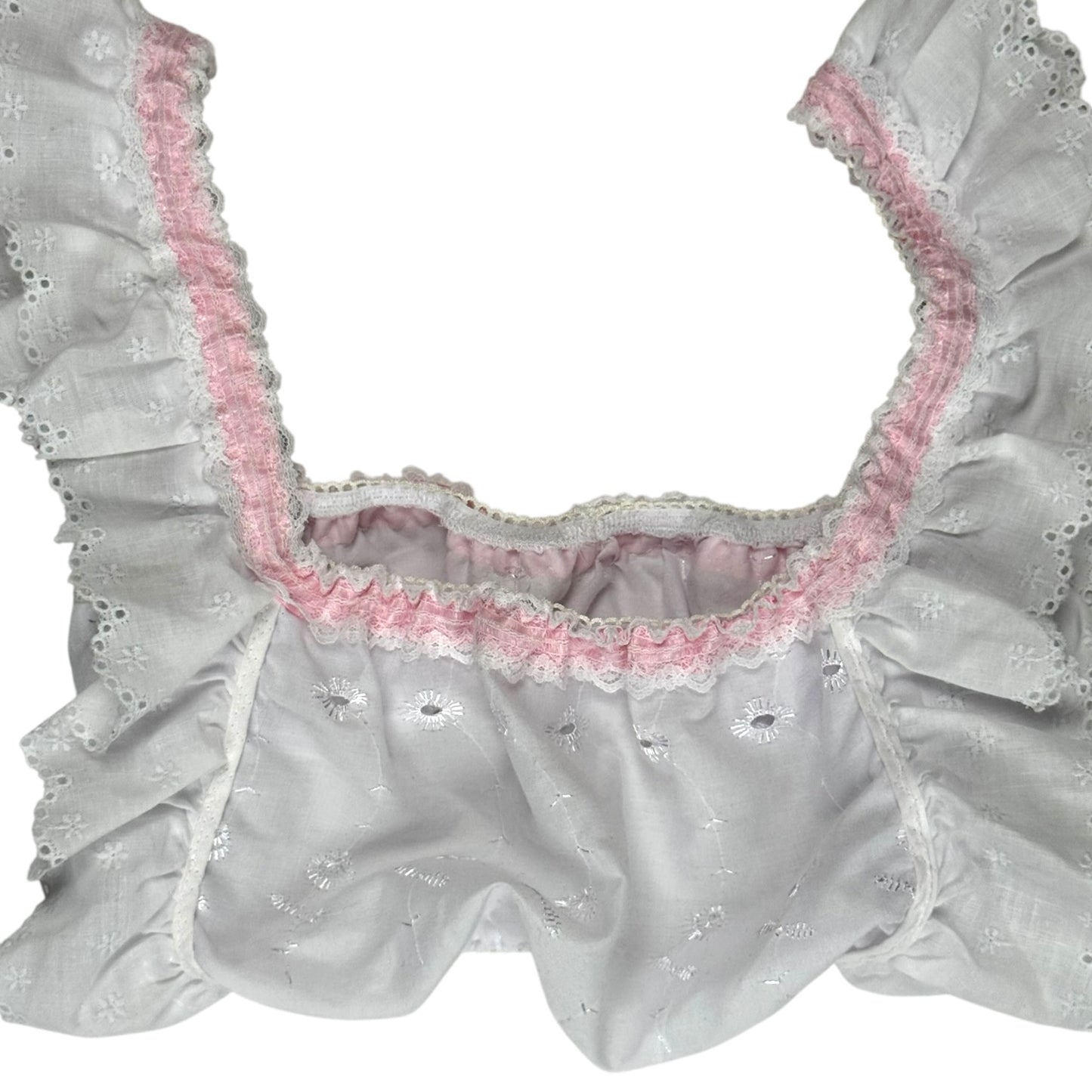 WHITE RUFFLED BANDEAU TOP WITH MATCHING HIGH WAISTED SHORTS l XS
