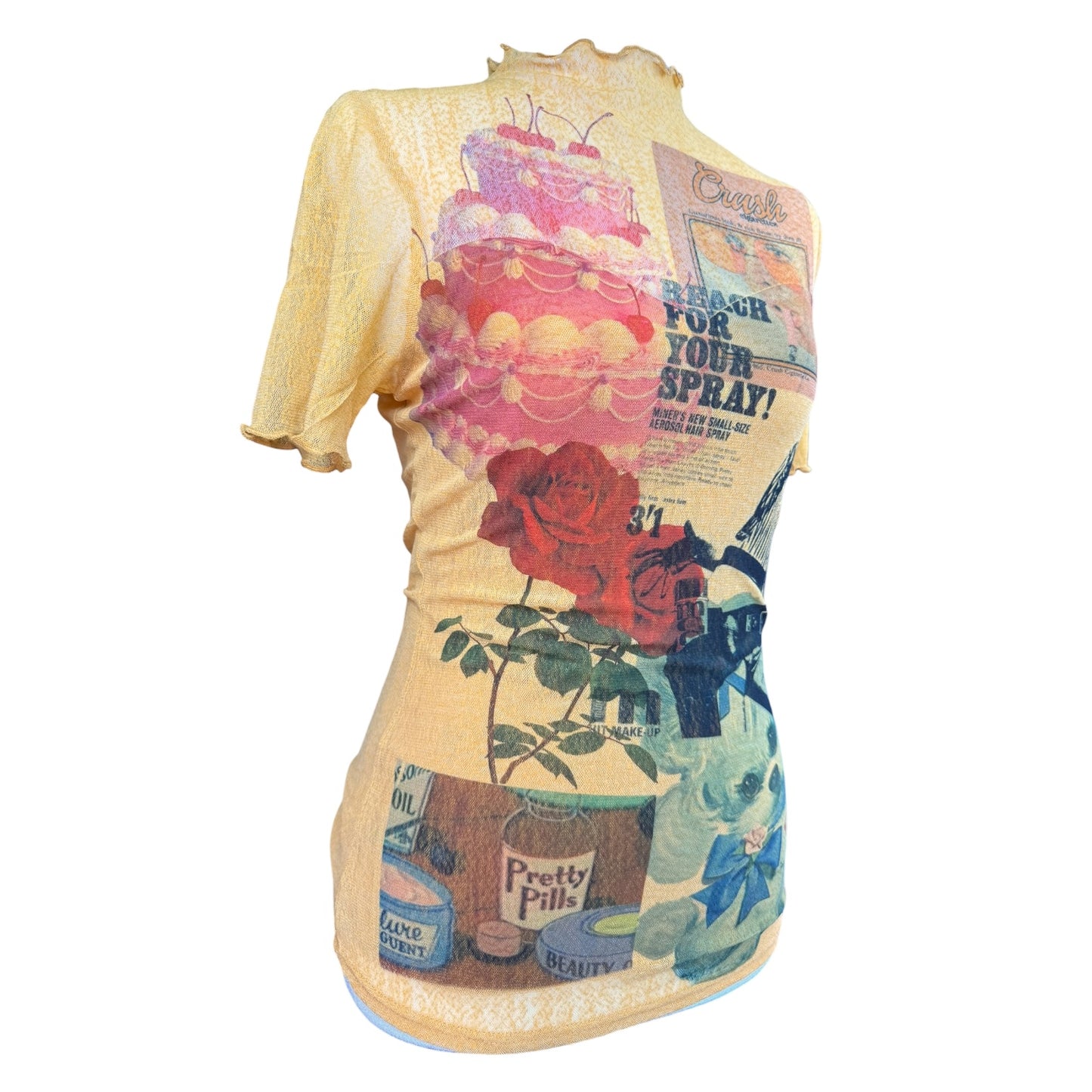 PRETTY PILLS YELLOW MESH TOP - M