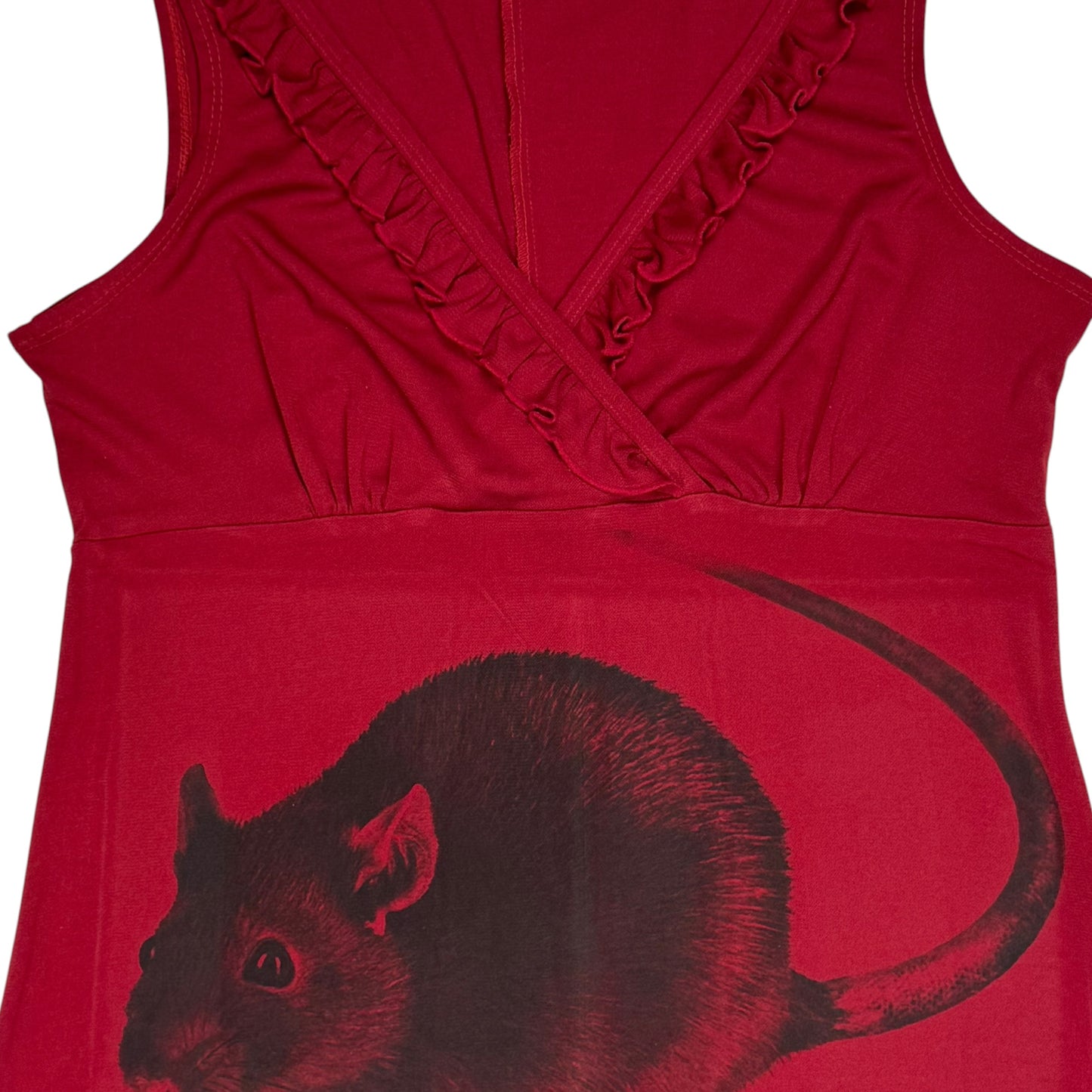 BIG RAT RED RUFFLE SAMPLE DRESS - L