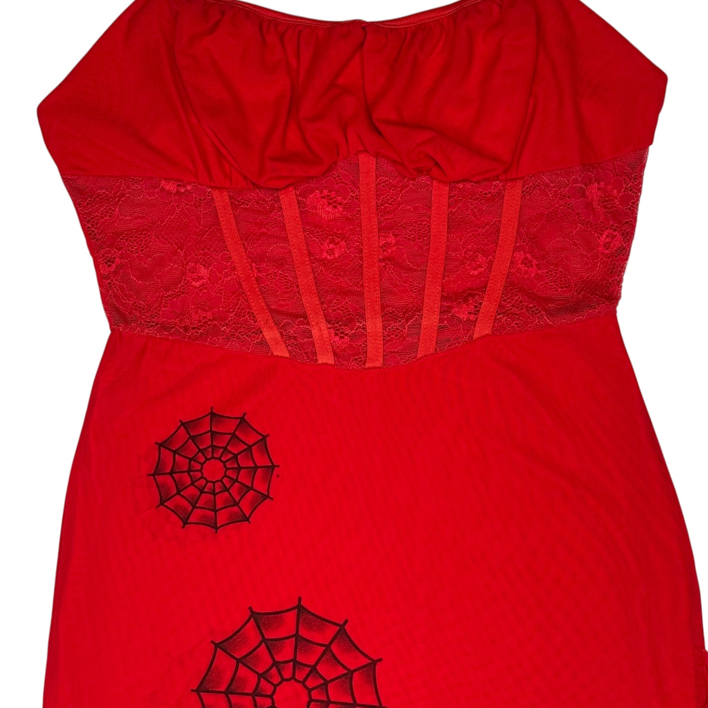 SPIDER WEB RED ASSYMETRICAL DRESS - M