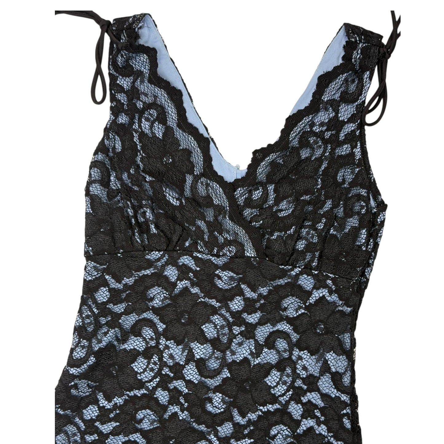 VINTAGE BLACK AND BLUE SLEEVELESS LACE DRESS l S