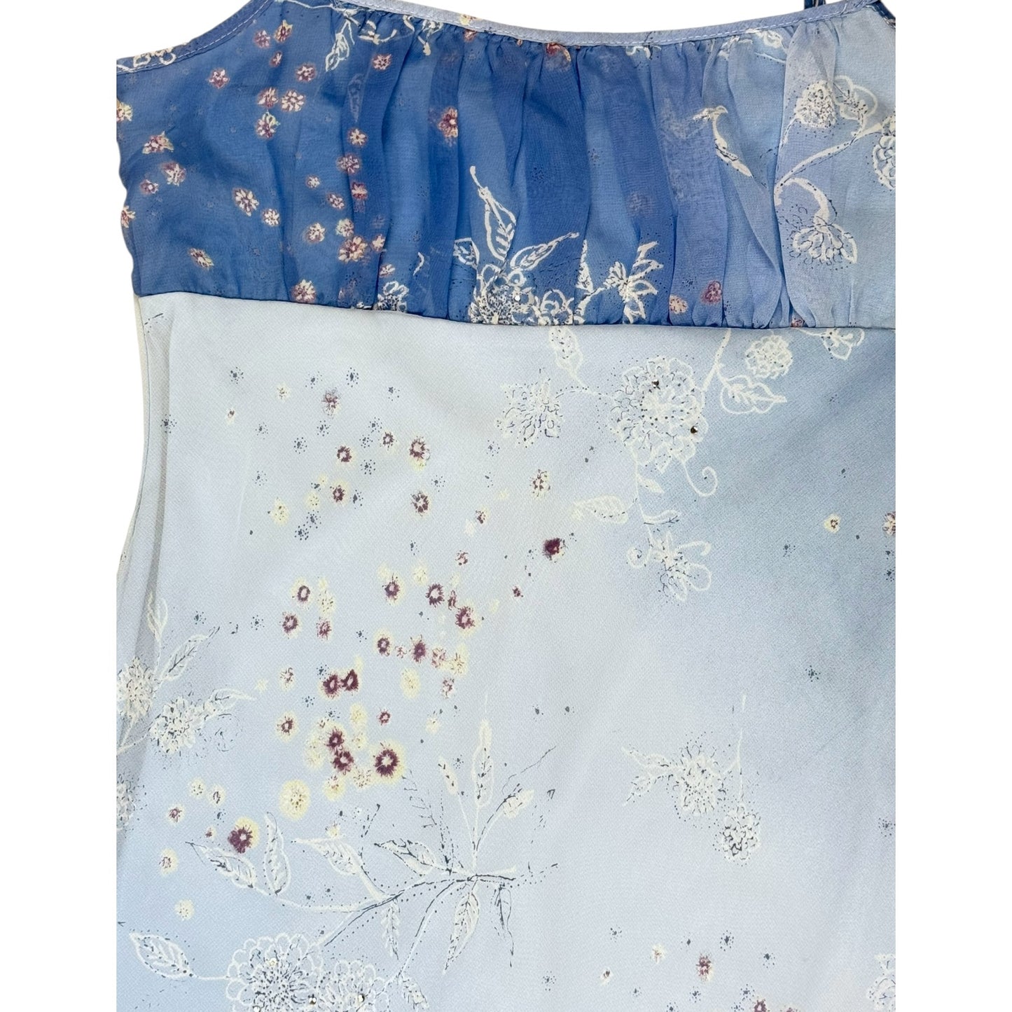 VINTAGE BLUE OMBRE FLORAL RHINESTONE DRESS l M