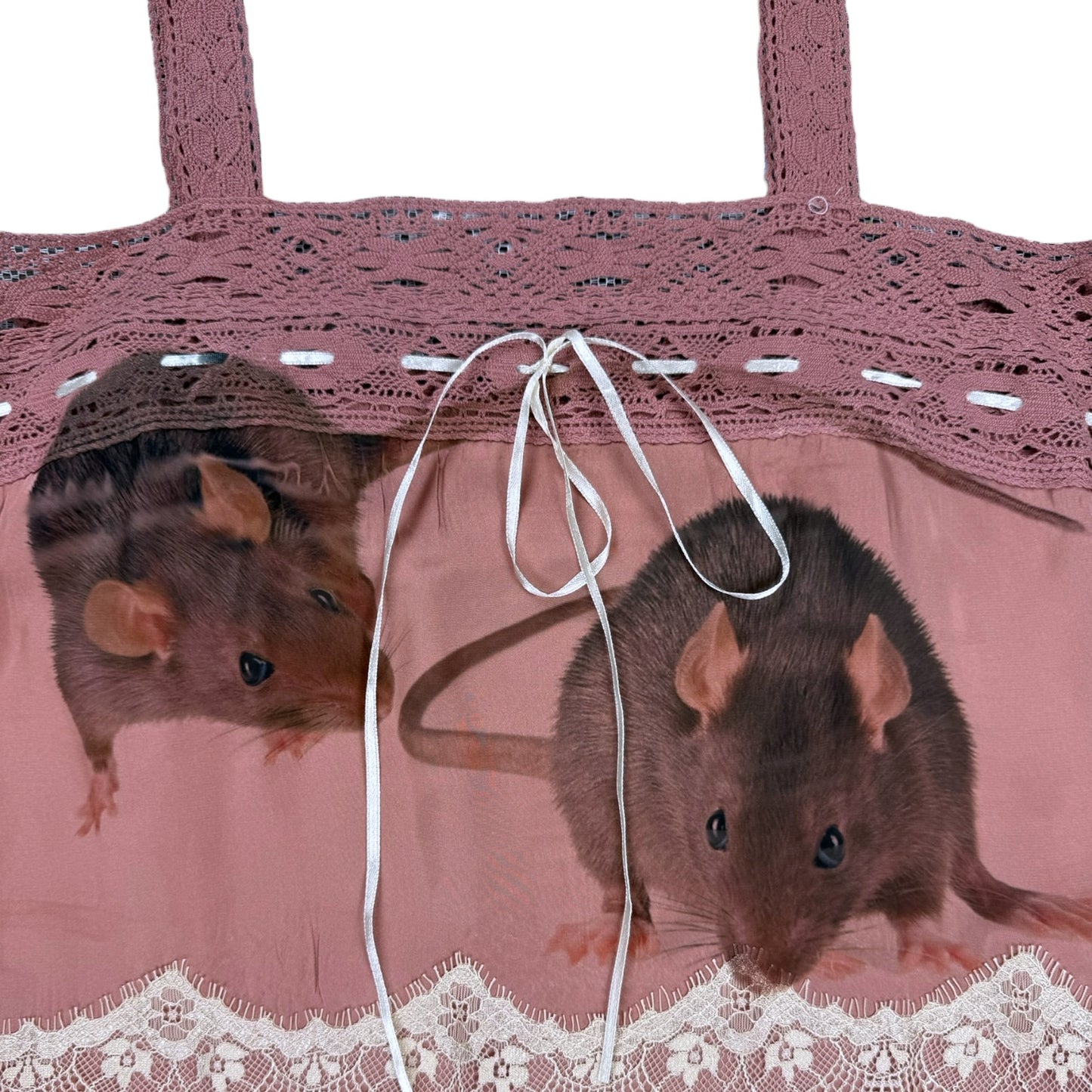 RAT FRIENDS PINK LACE CROCHET TANK - S