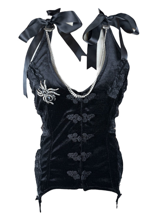 Spider Queen Black Bow Corset Top - S/M