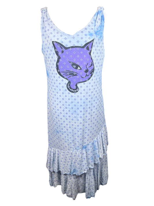 GLITTER KITTY BLUE DRESS - 2XL