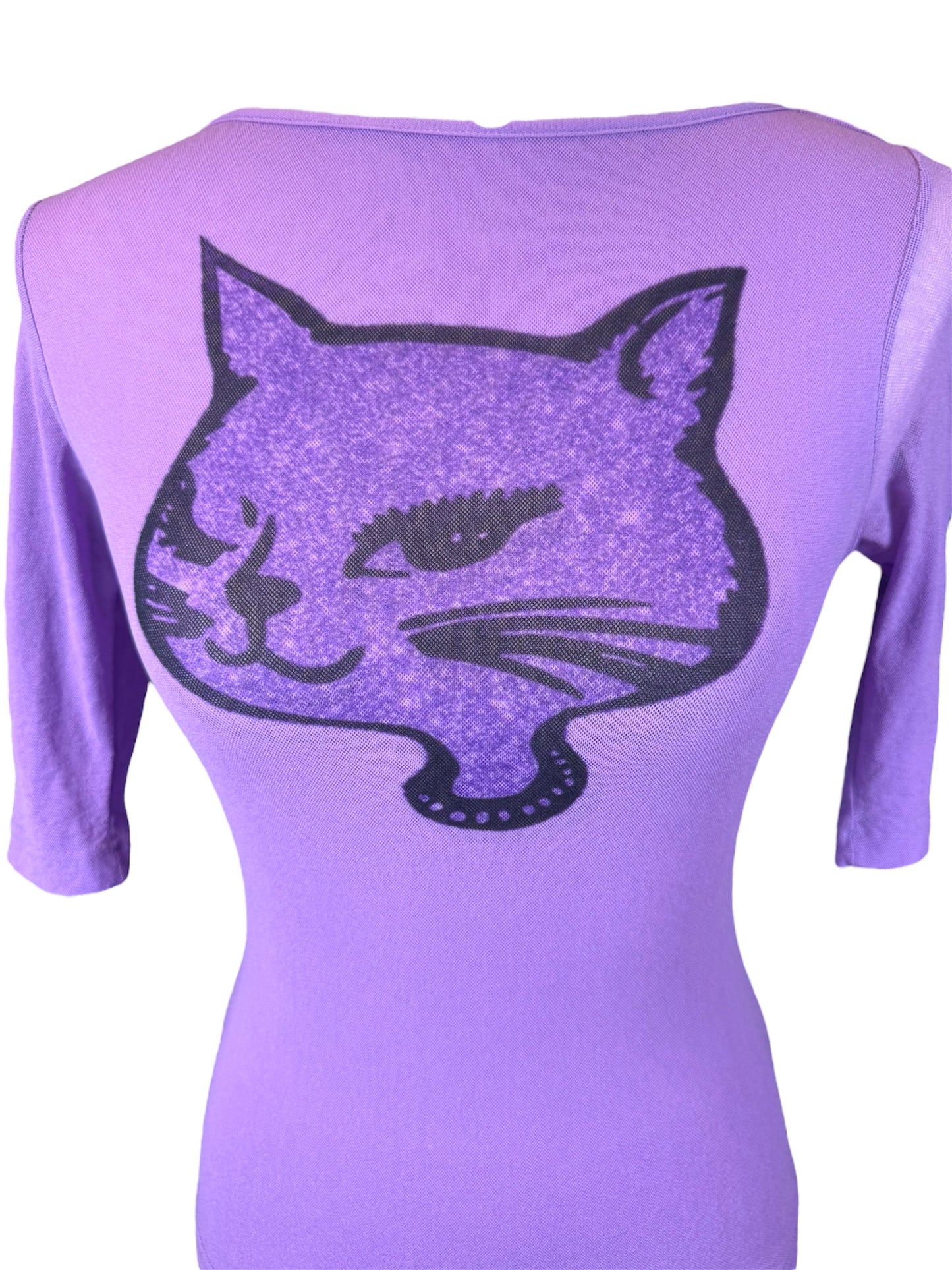GLITTER KITTY PURPLE MESH TOP - M