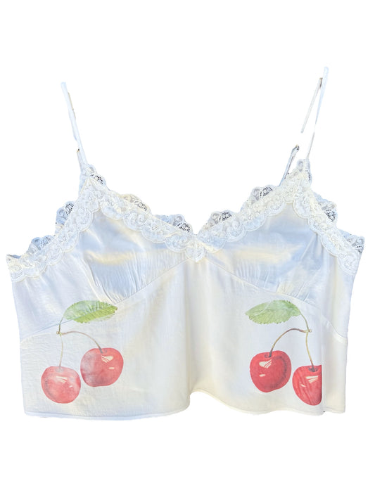 CHERRY WHITE LACE TANK  - L/XL