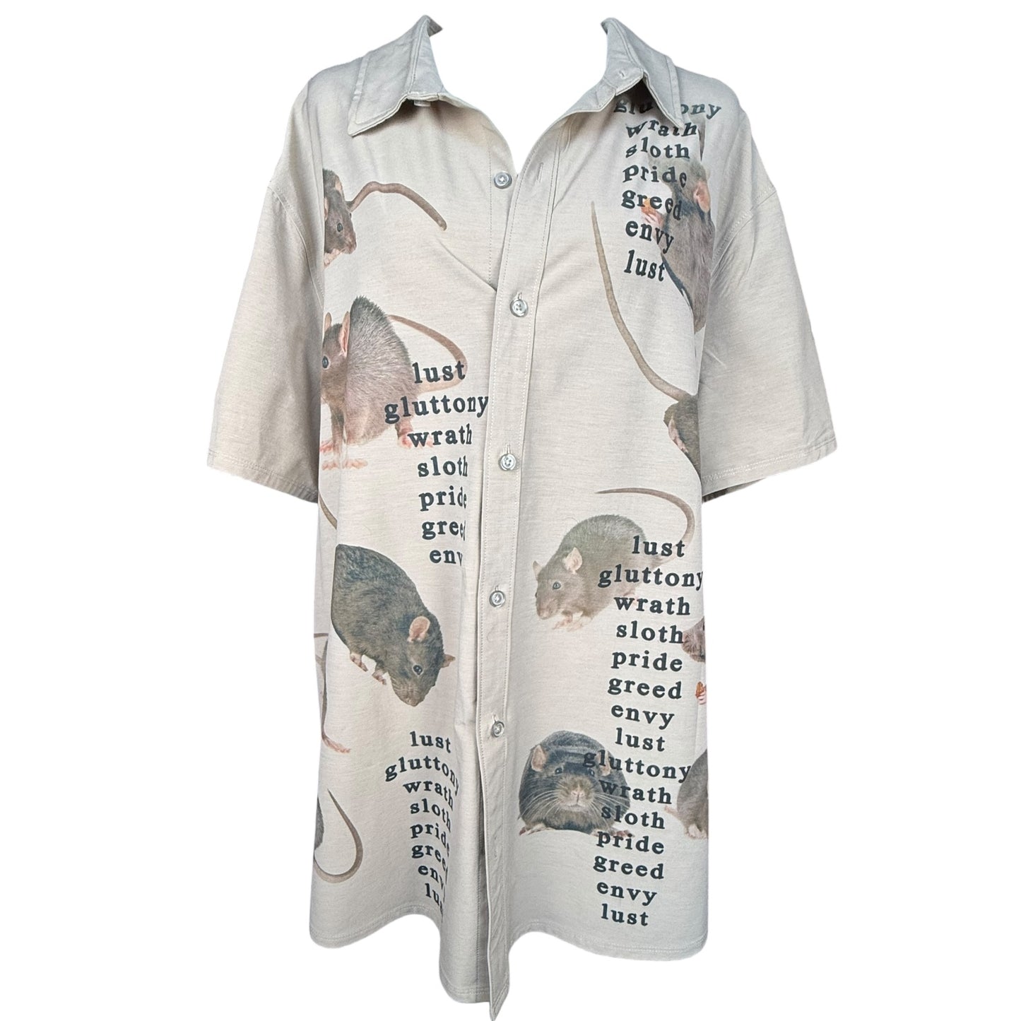 7 DEADLY RATS TAN SHORT SLEEVE BUTTON UP - 2XL