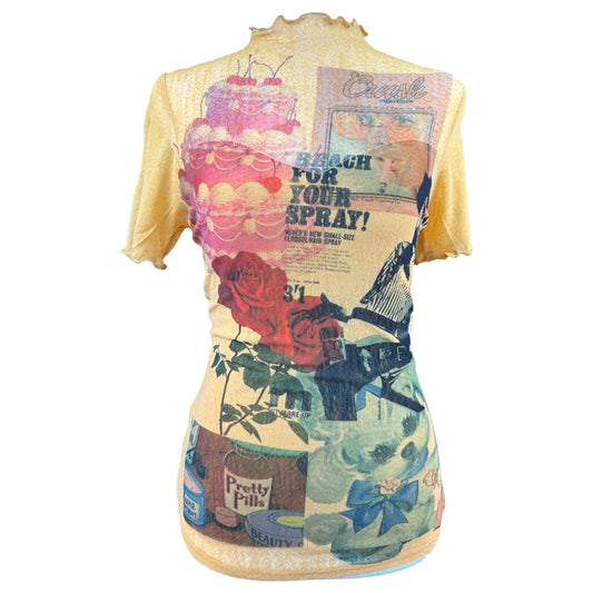 PRETTY PILLS YELLOW MESH TOP - M