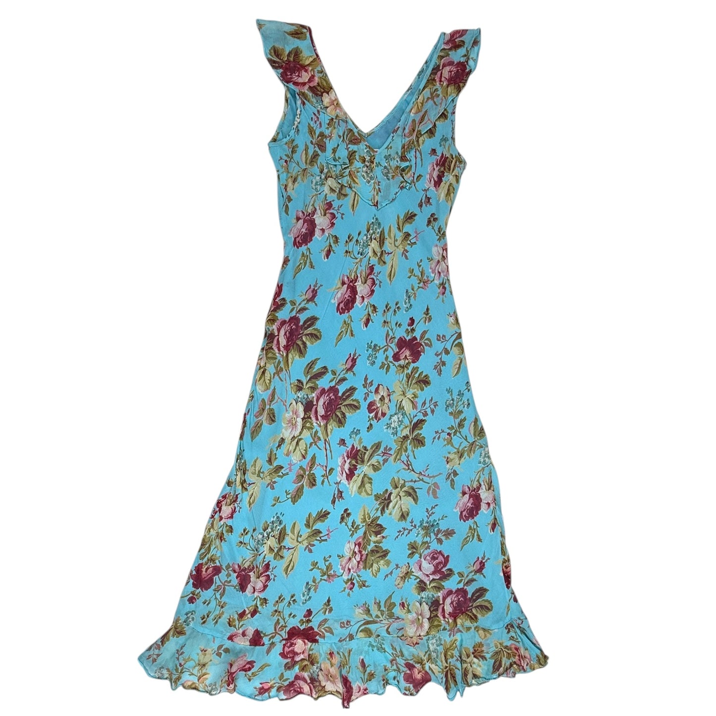 VINTAGE BLUE AND FUCHSIA FLORAL SLEEVELESS DRESS l PARADISE NY l L