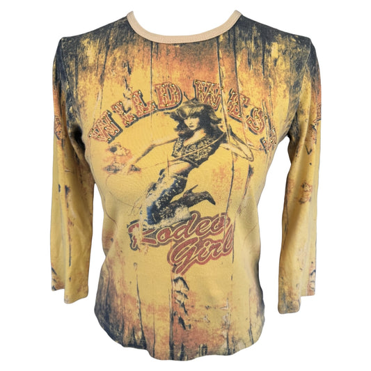 VINTAGE ALL OVER PRINT RODEO GIRL LONG SLEEVE TOP l S