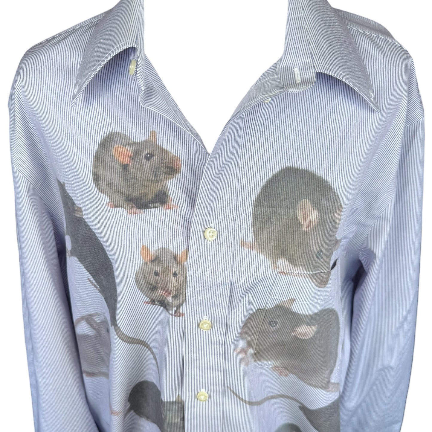 BLUE STRIPED RAT BUTTON UP - L