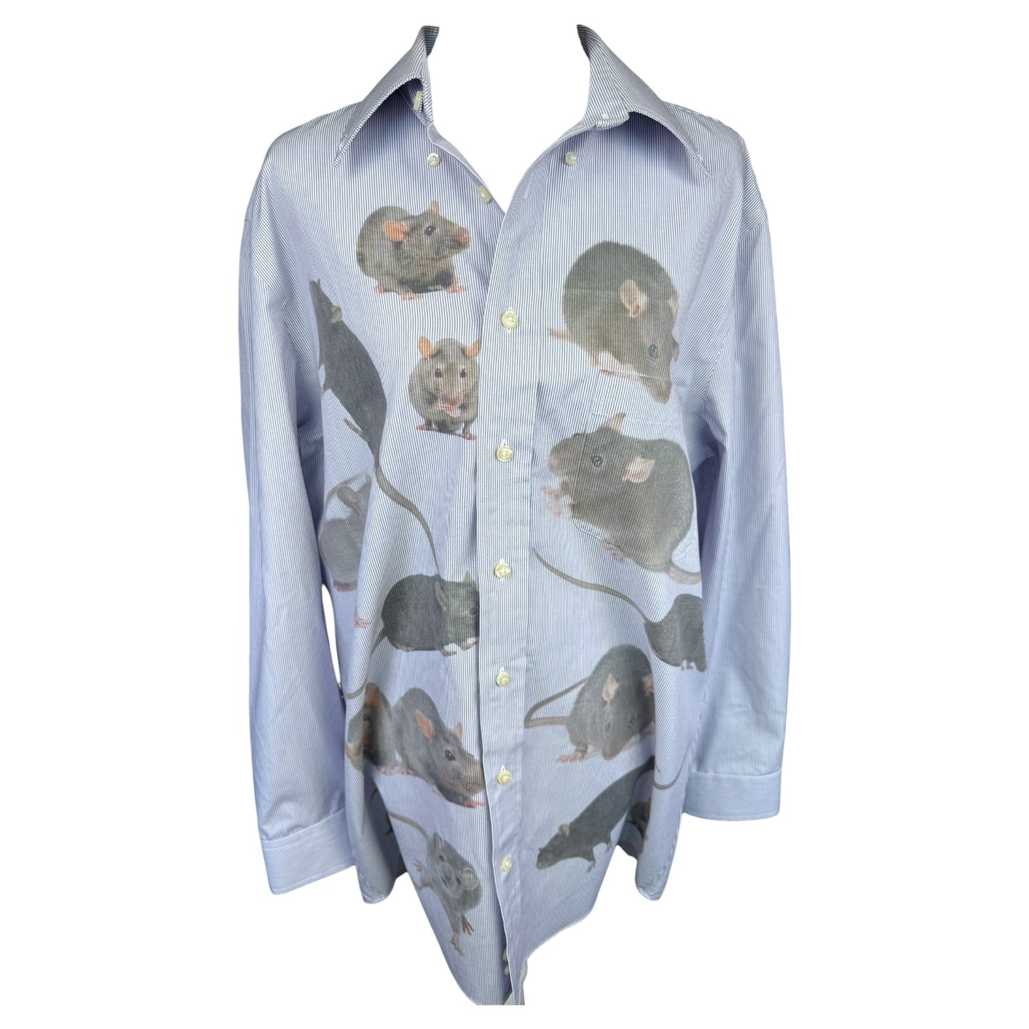 BLUE STRIPED RAT BUTTON UP - L