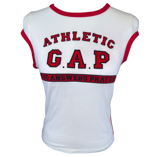 VINTAGE SPORTY RED AND WHITE CAP SLEEVE TOP l S