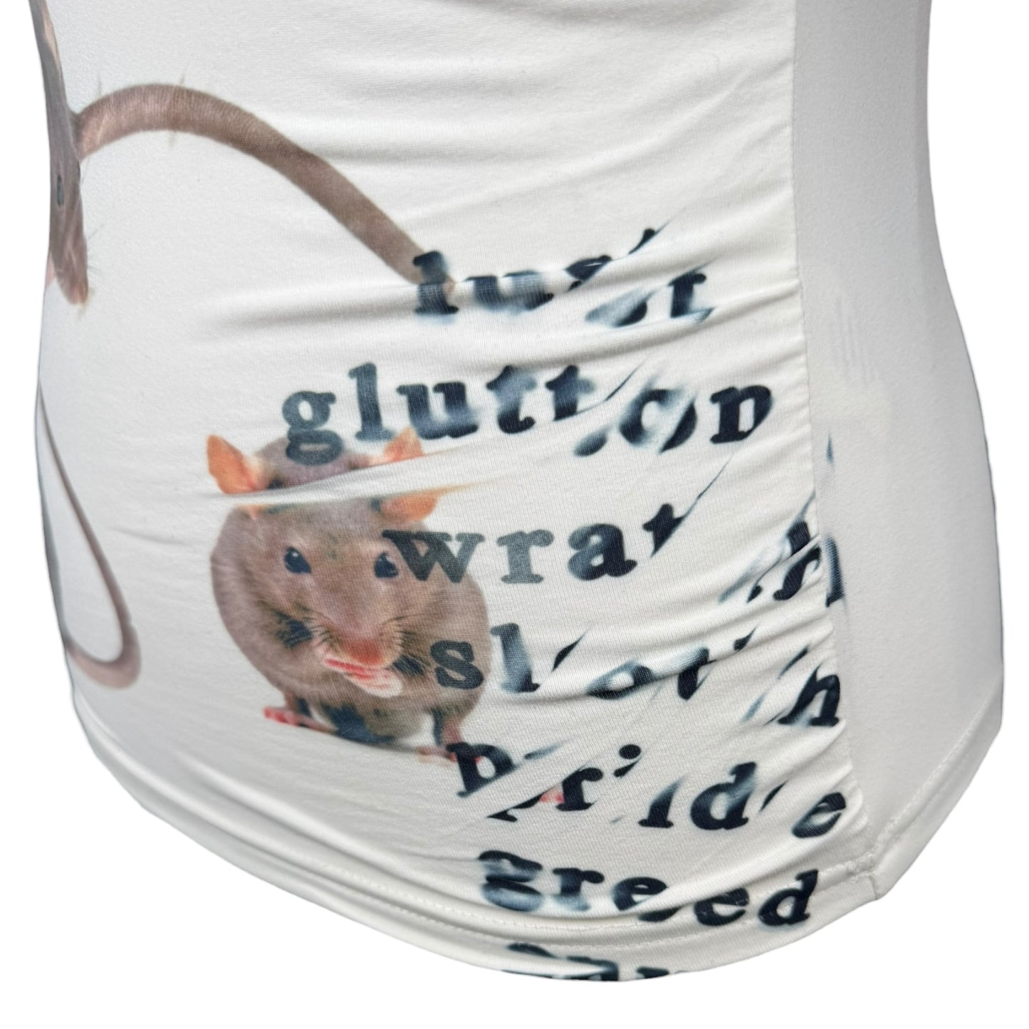 7 DEADLY RATS ASYMMETRICAL WHITE TOP SAMPLE - XS