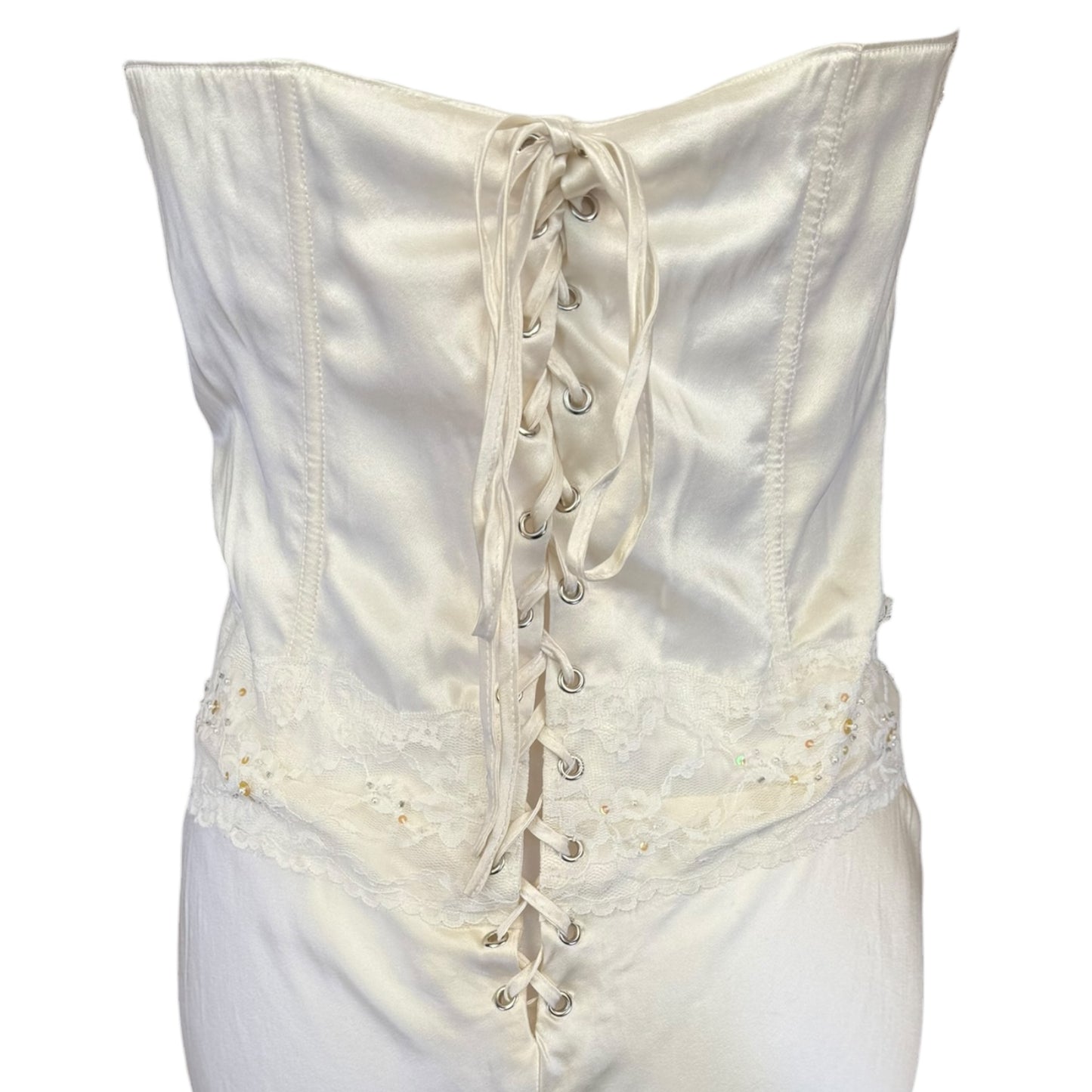 VINTAGE CORSET SILK LACE WHITE/CREAM DRESS - L