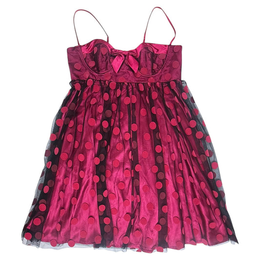 VINTAGE PINK AND BLACK EMPIRE POLKA DOT l BETSEY JOHNSON l M