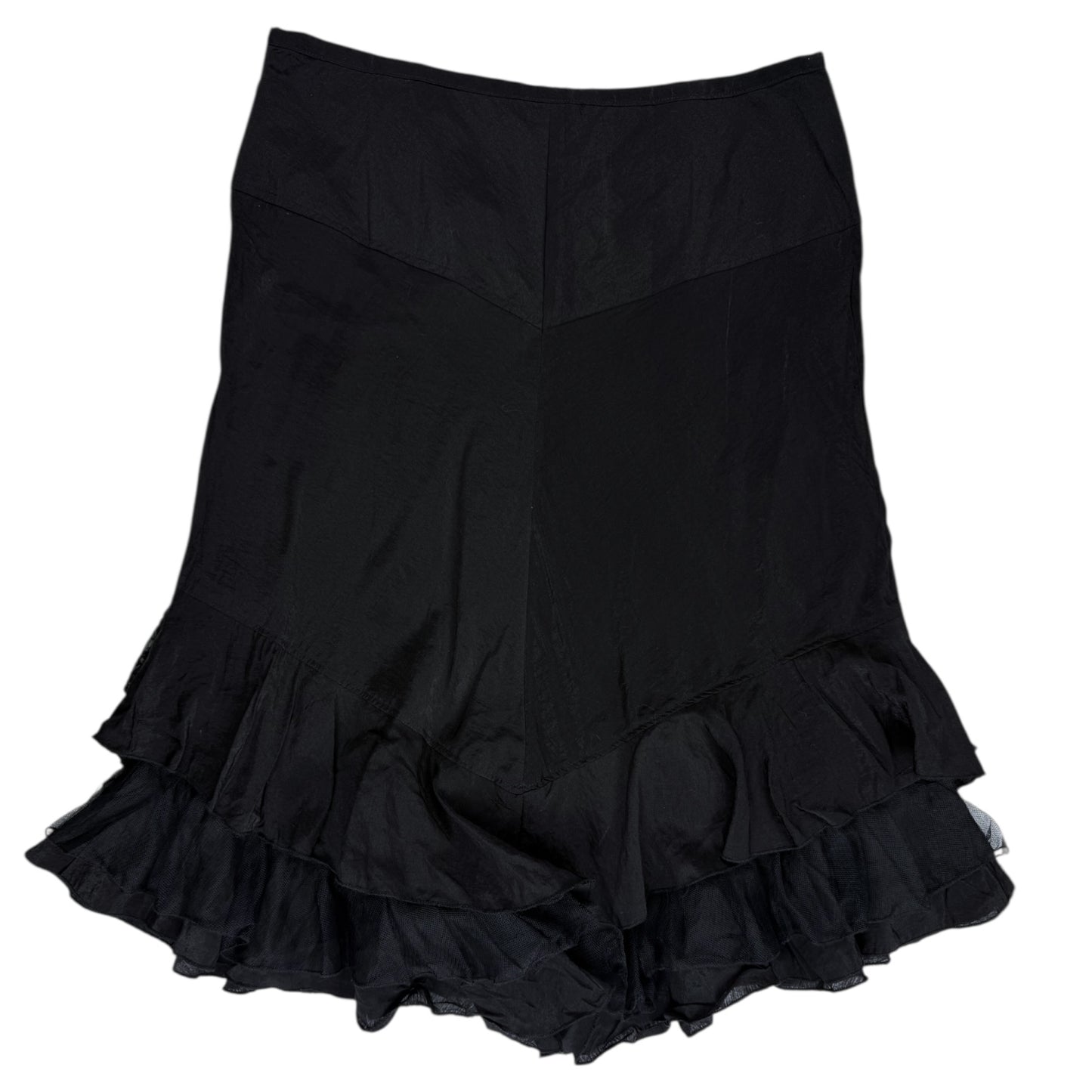 VINTAGE BLACK LACE TRIMMED SKIRT WITH SPARKLY BLUE FLORAL DETAILS l L
