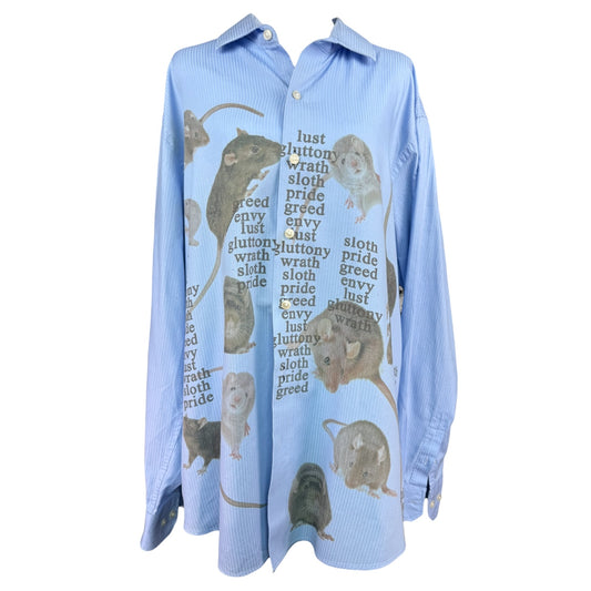 7 DEADLY RATS BLUE BUTTON UP - XL