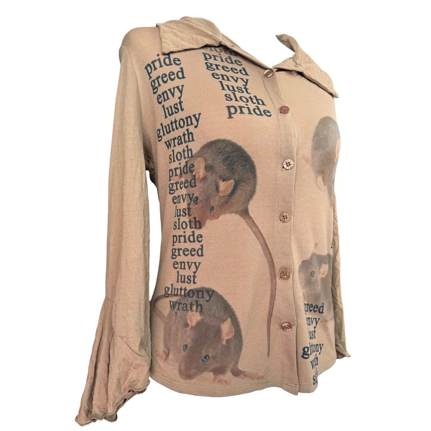 7 DEADLY RATS BROWN BLOUSE - M