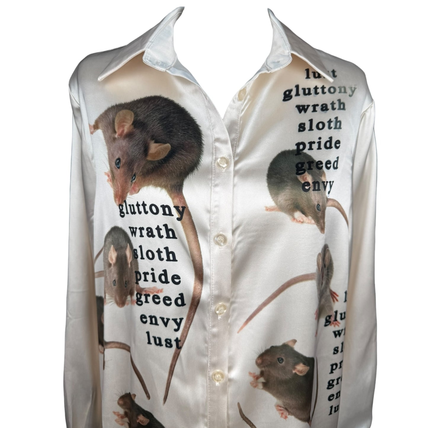 7 DEADLY RATS SLINKY WHITE BUTTON UP - XS