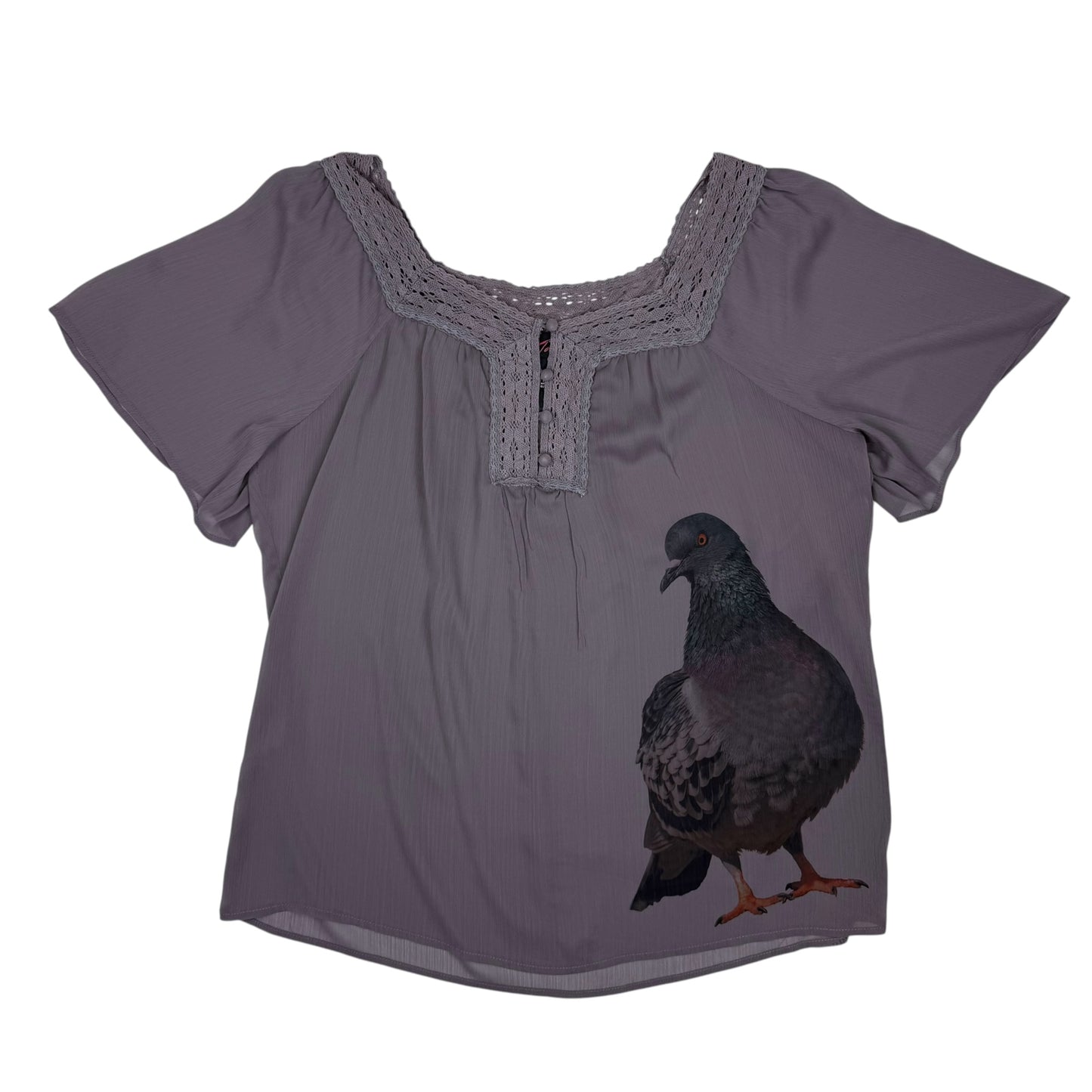 BIG PIGEON GREY SHEER PEASANT BLOUSE - 2XL