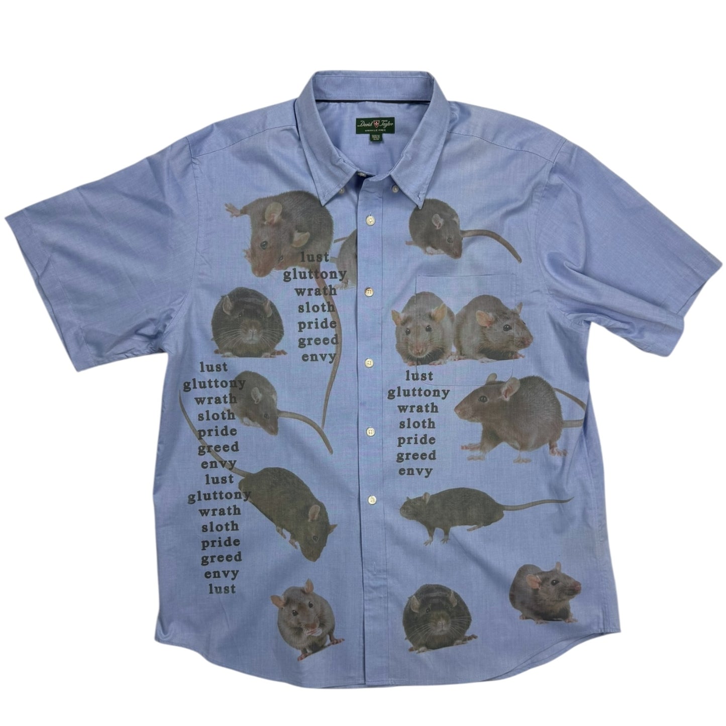 BLUE 7 DEADLY RATS SHORT SLEEVE BUTTON UP - L