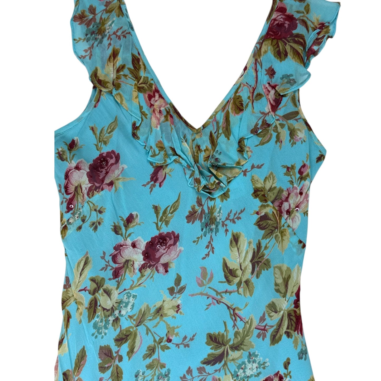 VINTAGE BLUE AND FUCHSIA FLORAL SLEEVELESS DRESS l PARADISE NY l L