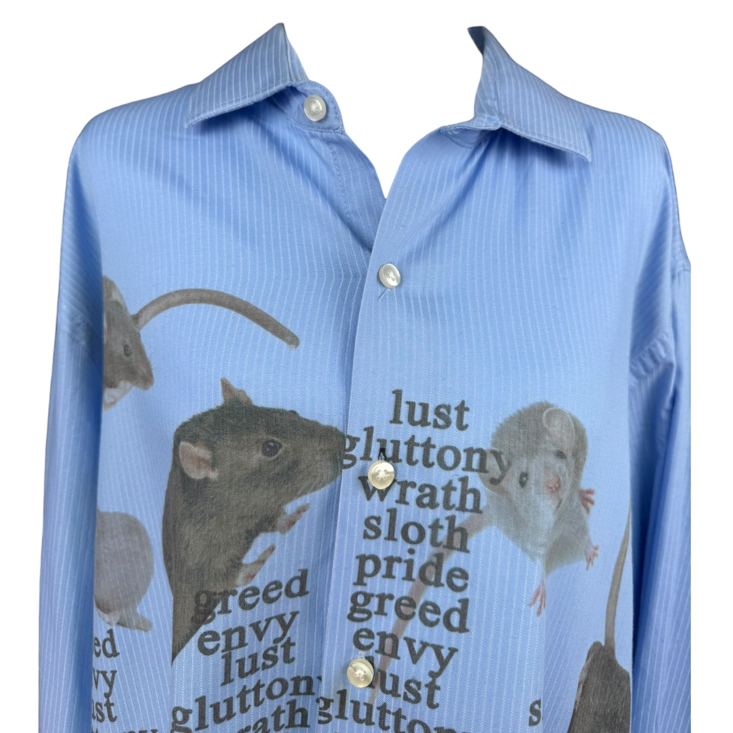 7 DEADLY RATS BLUE BUTTON UP - XL