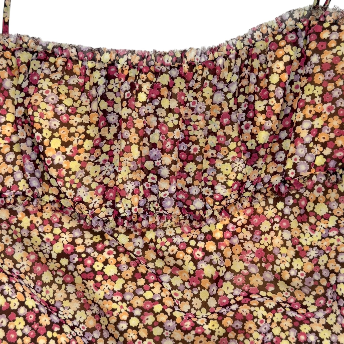 VINTAGE PINK AND YELLOW FLORAL SPAGHETTI STRING DRESS - XS
