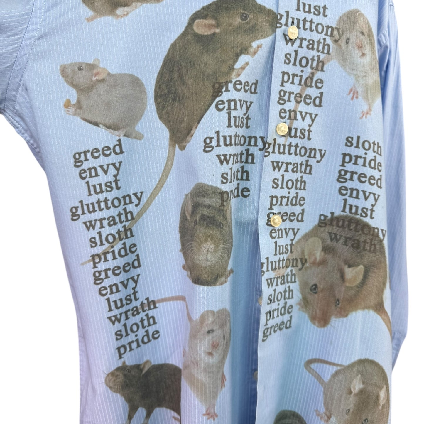 7 DEADLY RATS BLUE BUTTON UP - XL