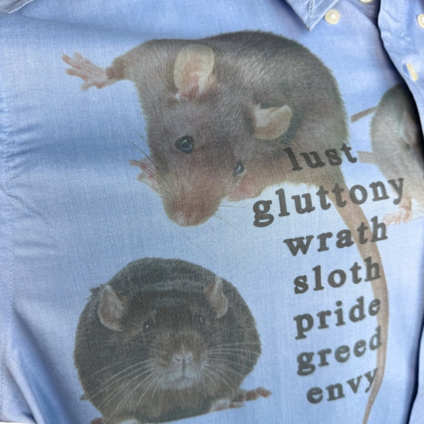 BLUE 7 DEADLY RATS SHORT SLEEVE BUTTON UP - L