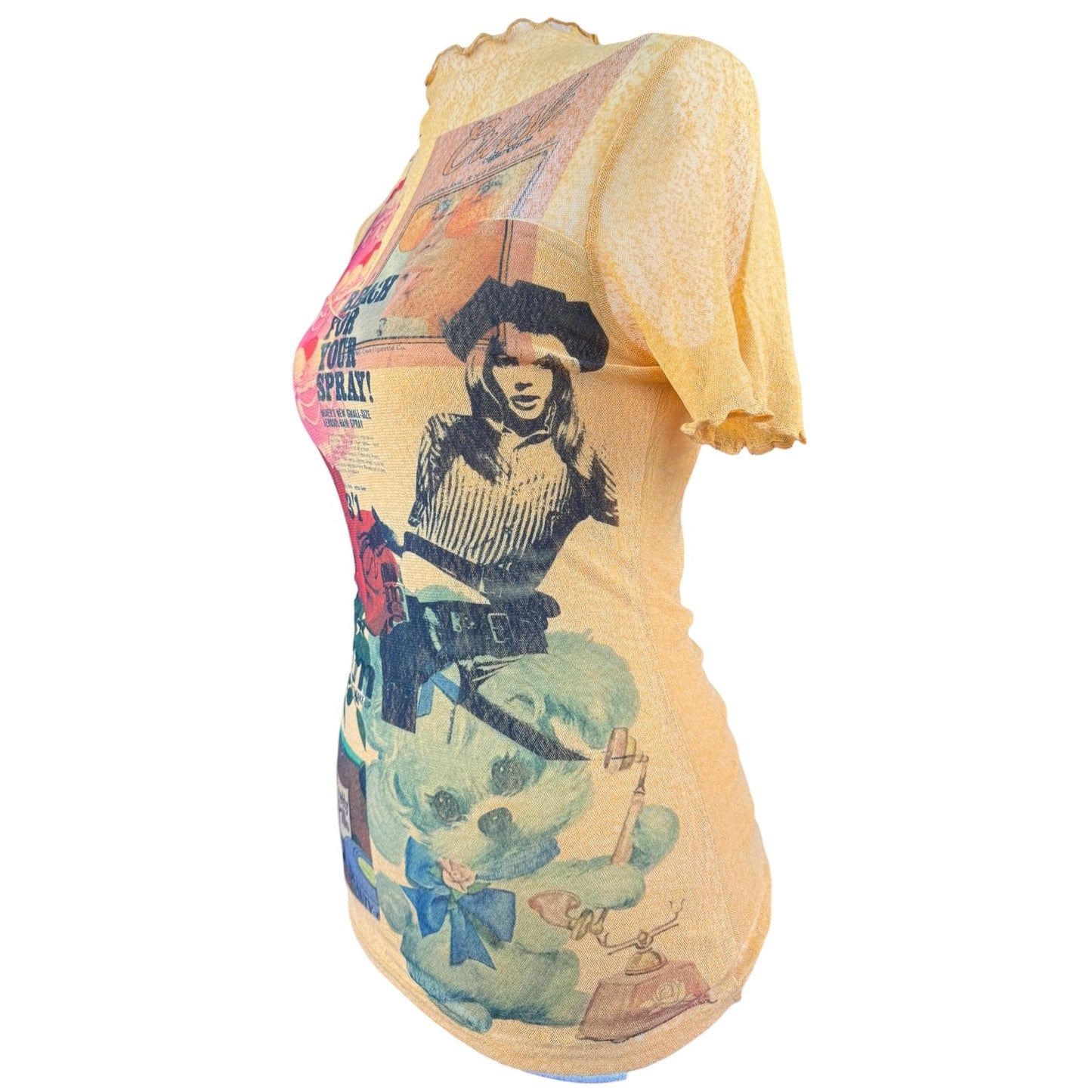 PRETTY PILLS YELLOW MESH TOP - M