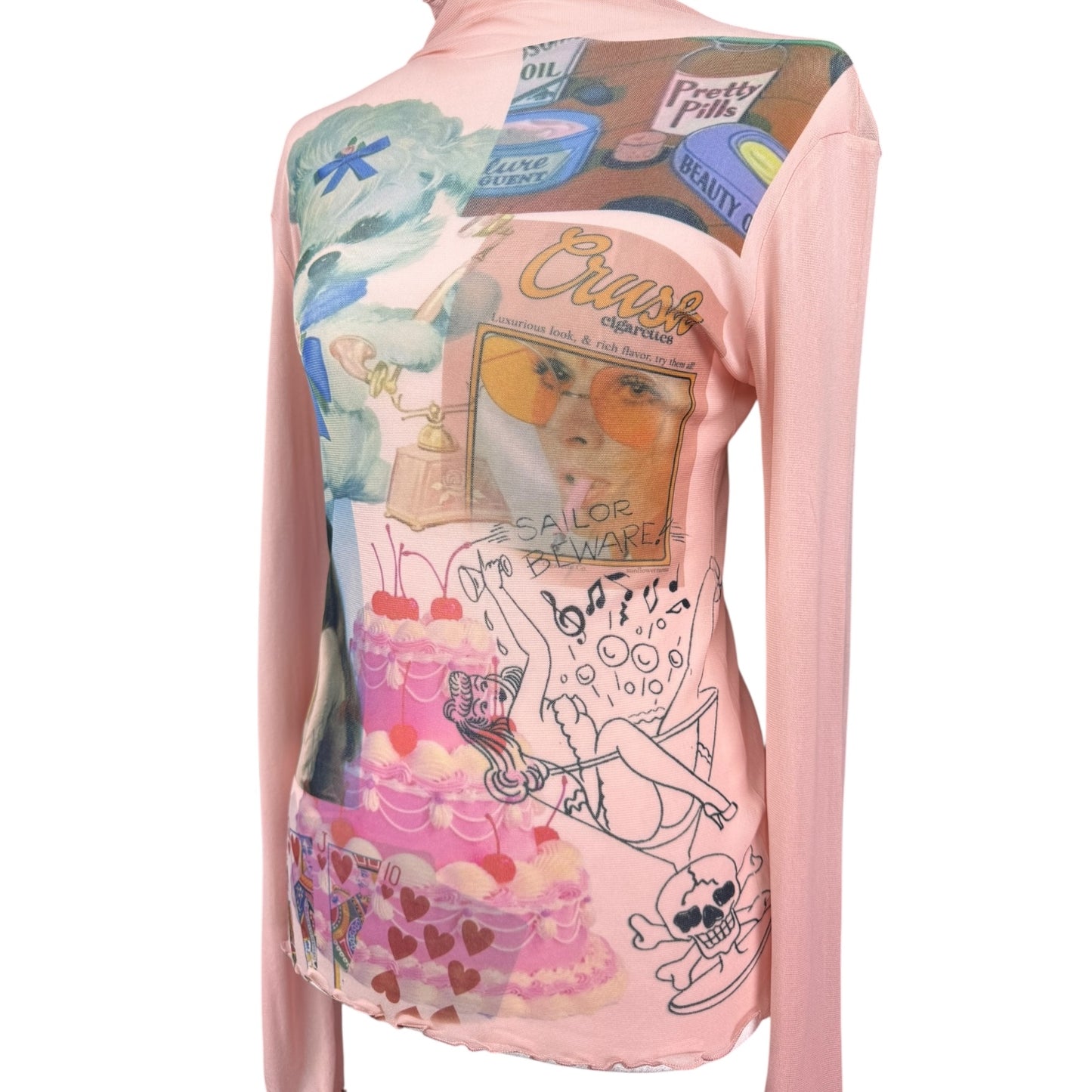 PRETTY PILLS PINK MESH TOP - M
