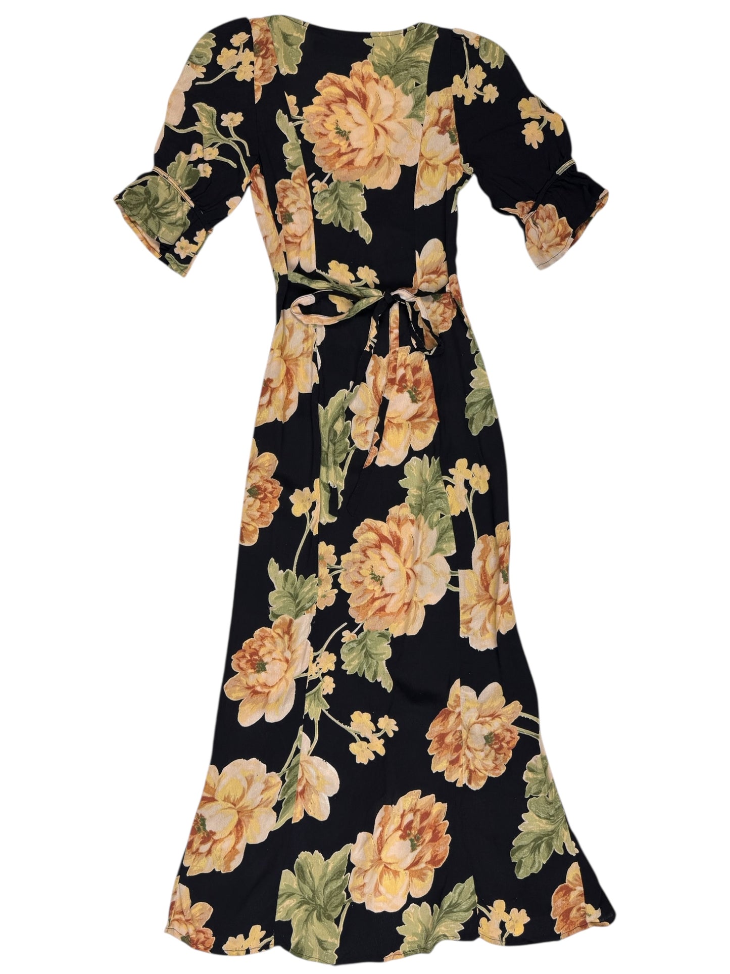 MODERN BUTTON DOWN BLACK WITH PINK FLORAL MAXI DRESS l XXS
