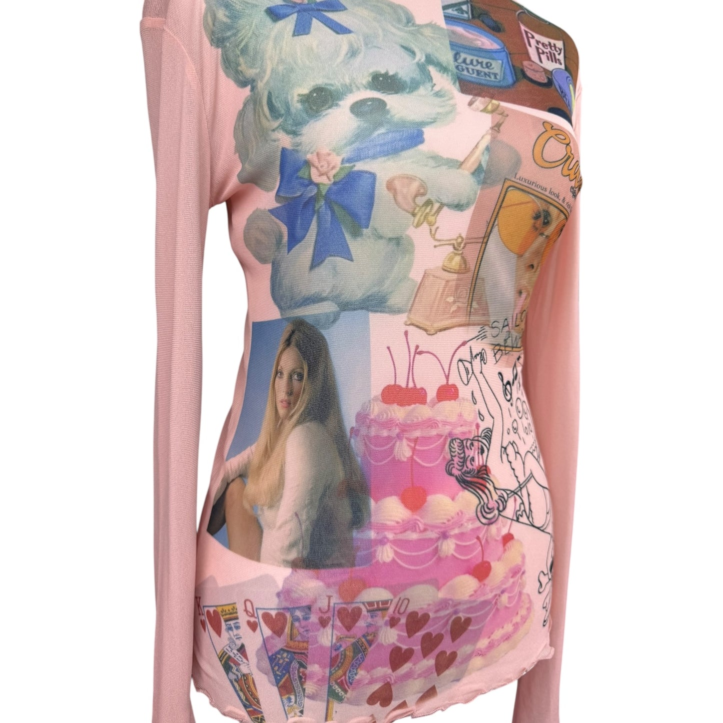 PRETTY PILLS PINK MESH TOP - M