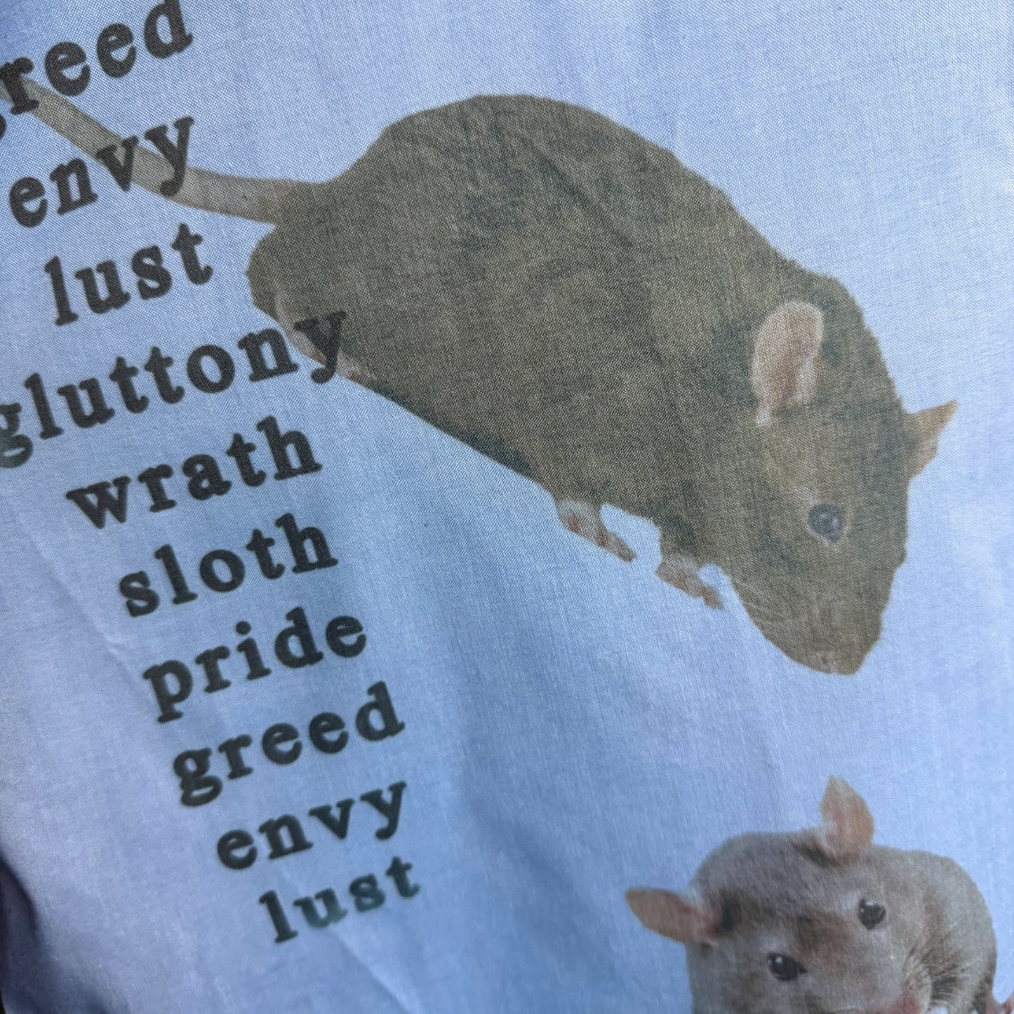 BLUE 7 DEADLY RATS SHORT SLEEVE BUTTON UP - L