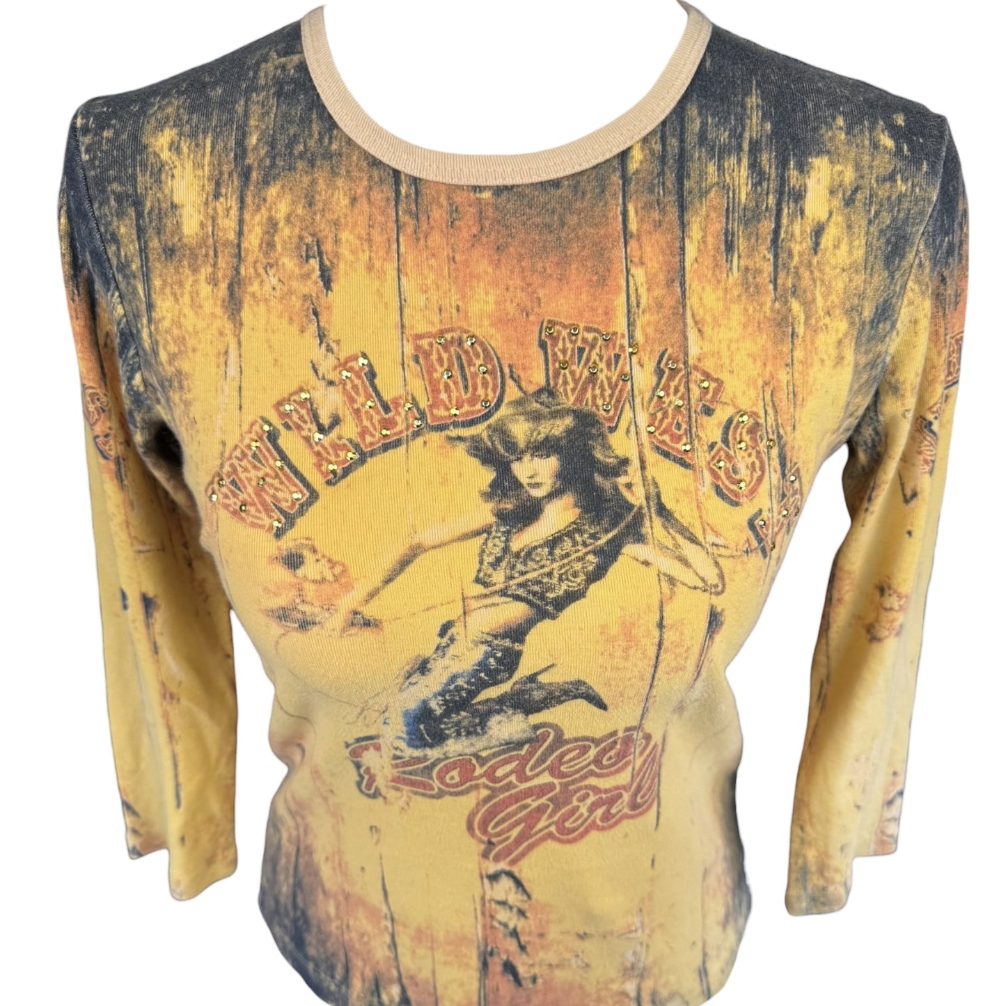 VINTAGE ALL OVER PRINT RODEO GIRL LONG SLEEVE TOP l S