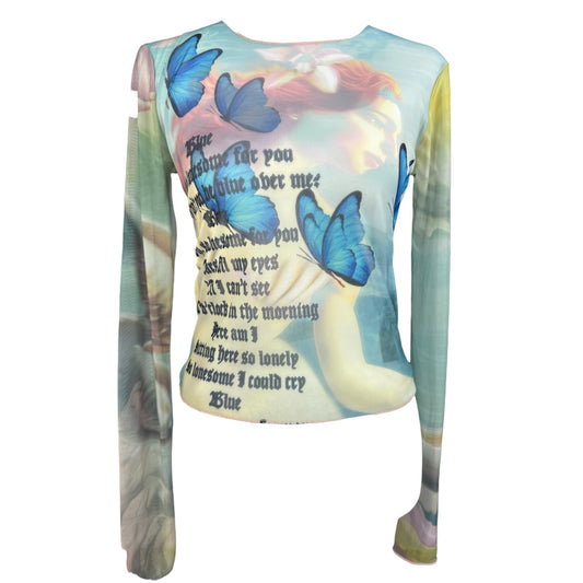 BLUE MERMAID MESH LONG SLEEVE - M
