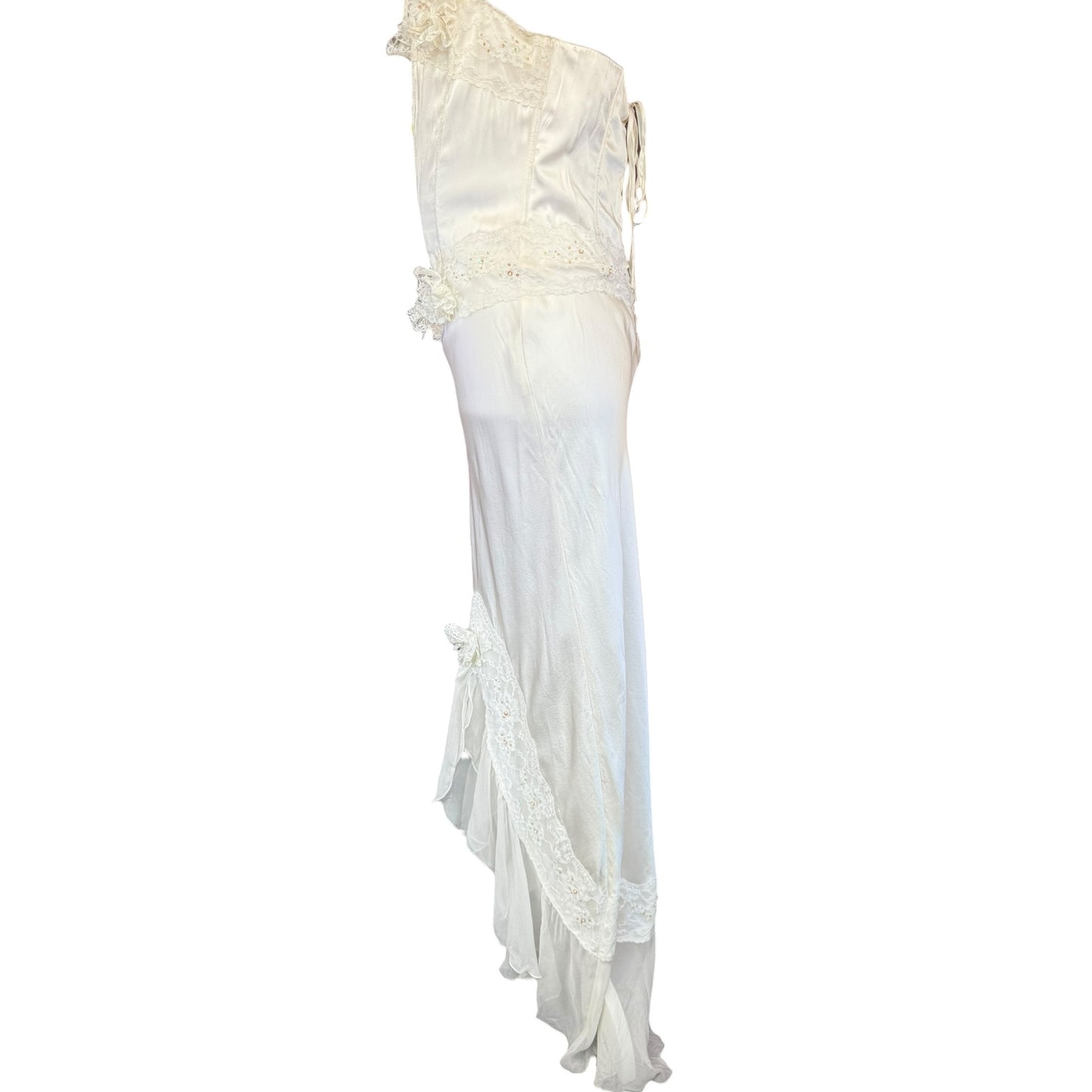 VINTAGE CORSET SILK LACE WHITE/CREAM DRESS - L