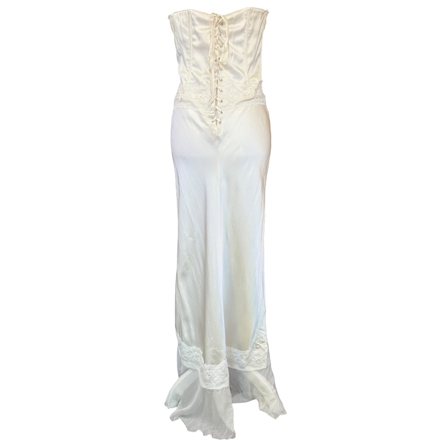 VINTAGE CORSET SILK LACE WHITE/CREAM DRESS - L