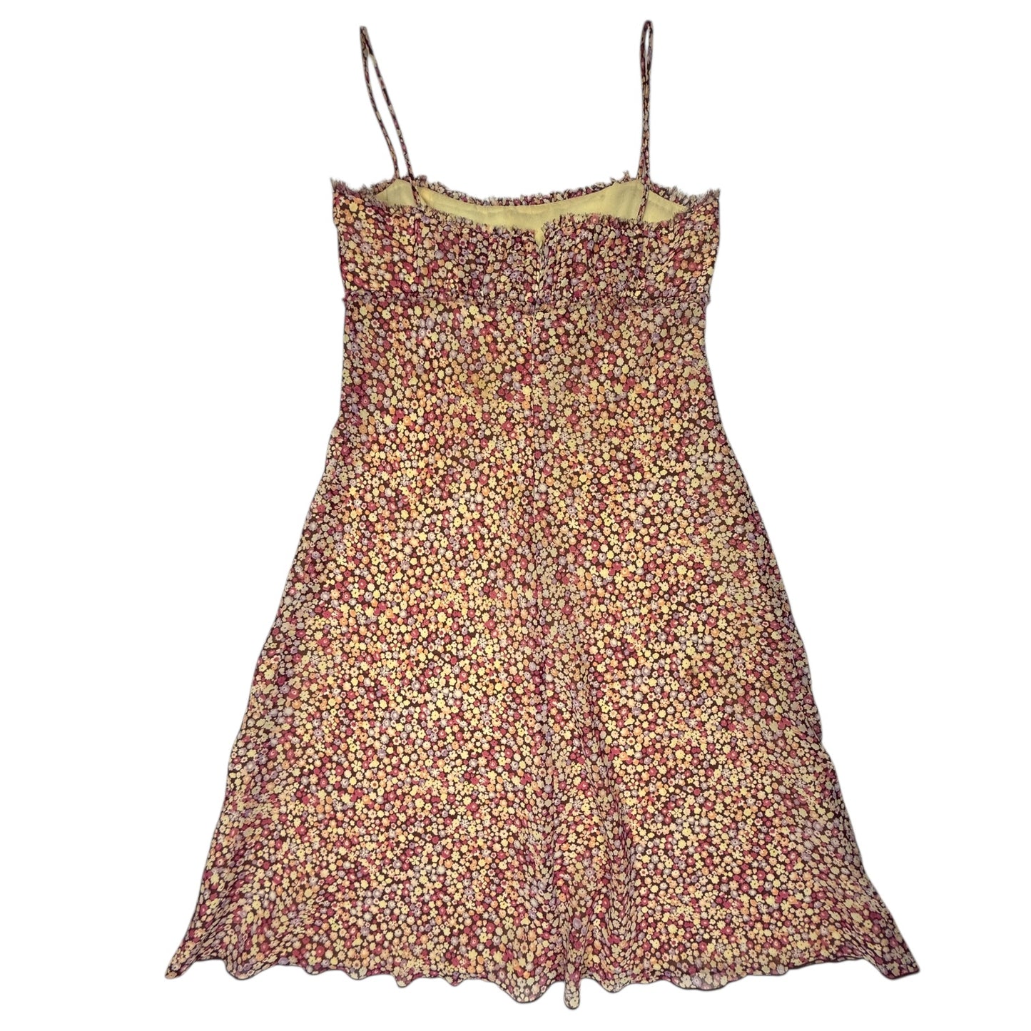 VINTAGE PINK AND YELLOW FLORAL SPAGHETTI STRING DRESS - XS
