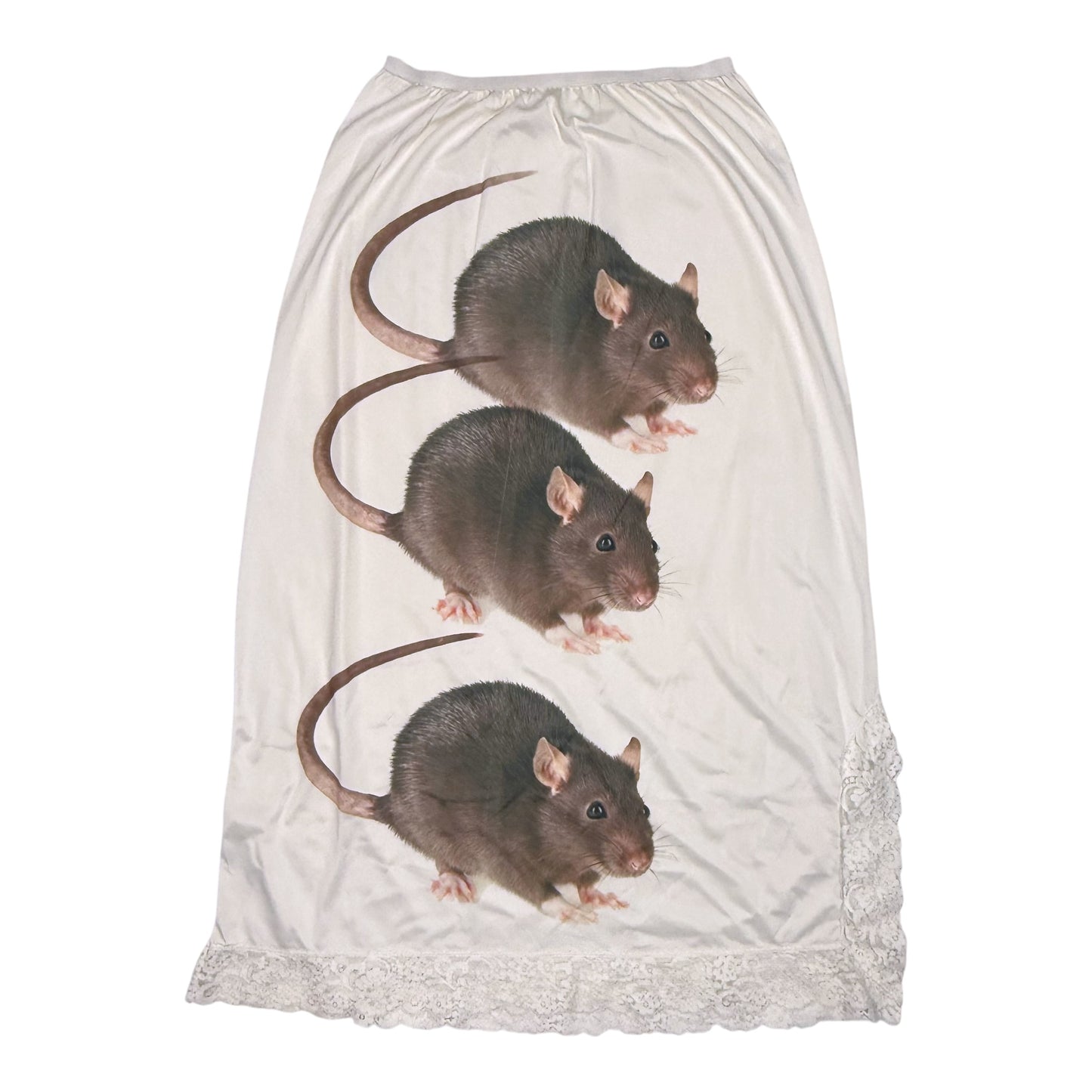 BRWN BIG RAT 3 LONG WHITE SKIRT - L
