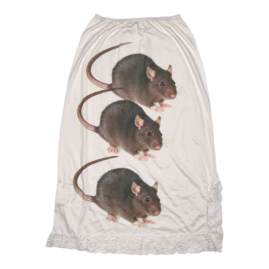 BRWN BIG RAT 3 LONG WHITE SKIRT - L