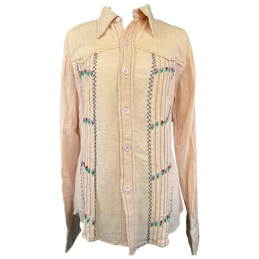 VINTAGE PINK EMBROIDERED LONG SLEEVE BUTTON UP l XL