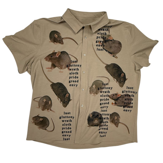 7 DEADLY RATS TAN SHORT SLEEVE BUTTON UP - 2XL