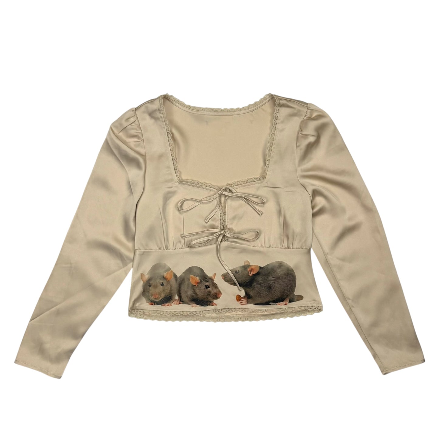 RAT FRIENDS BEIGE BABYDOLL TOP - XS