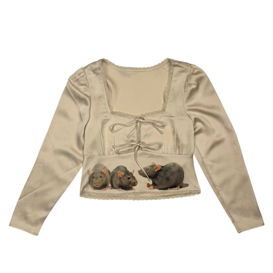 RAT FRIENDS BEIGE BABYDOLL TOP - XS