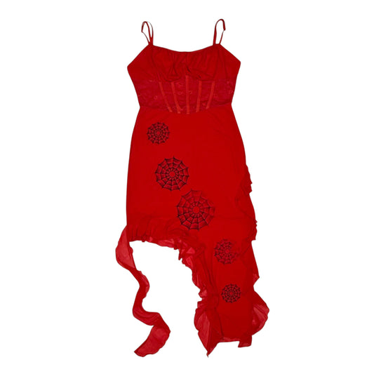 SPIDER WEB RED ASSYMETRICAL DRESS - M
